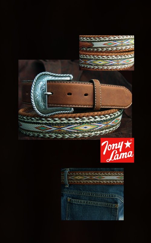 画像クリックで大きく確認できます　Click↓1: トニーラマ ベルト ホースヘアー&テープ（ブラウン）/Tony Lama Leather Belt(Brown)