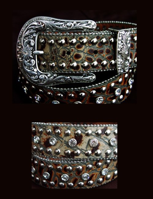 画像クリックで大きく確認できます　Click↓2: ラインストーン ウエスタンベルト（クロコダイルデザイン）/Rhinestone Western Belt