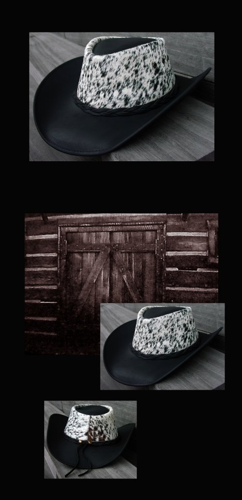 画像クリックで大きく確認できます　Click↓1: ヘアーオン レザー ハット（ブラック）/Genuine Leather Hat(Black)