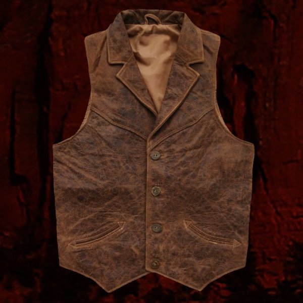 画像1: ウエスタン レザー ベスト（ブラウン）/Western Leather Vest(Brown)