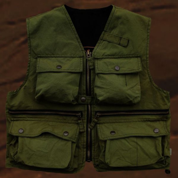 画像1: ウォッシュド コットンキャンバス フィールド ベスト（アーミーグリーン）/Washed Field Vest