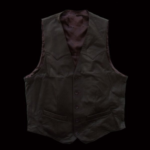 画像1: ウエスタン ラムレザーベスト（ブラウン）/Western Lamb Leather Vest(Brown)
