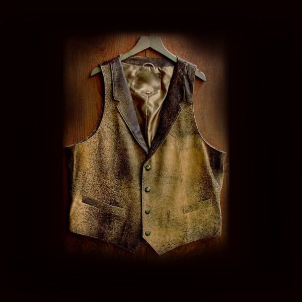 画像1: ウエスタン ラムレザーベスト（タン）/Western Lamb Leather Vest(Tan)