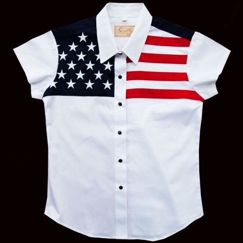 画像クリックで大きく確認できます　Click↓1: スカリー USA アメリカ国旗シャツ（キャップスリーブ/アメリカンフラッグ）/Scully Western Shirt(Women's)
