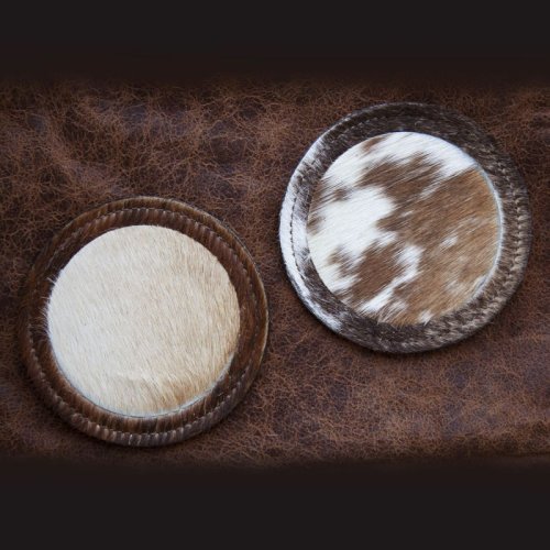 画像クリックで大きく確認できます　Click↓1: ウエスタン 牛毛皮 コースター（プレーン・スター）/Cowhide Hair-on Coaster