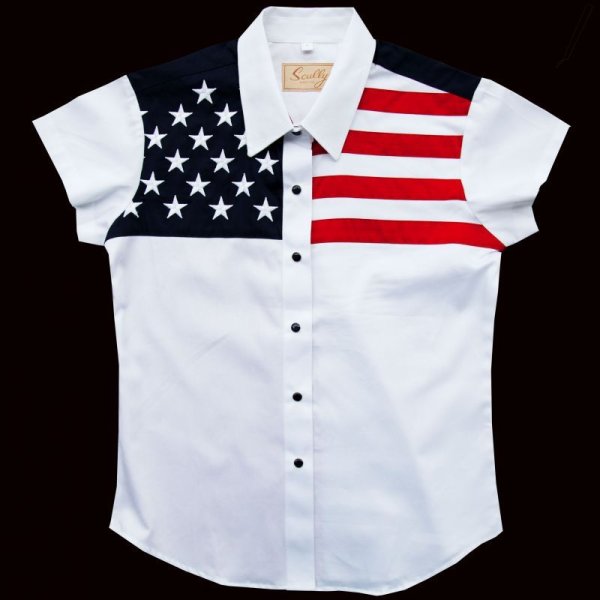 画像2: スカリー USA アメリカ国旗シャツ（キャップスリーブ/アメリカンフラッグ）/Scully Western Shirt(Women's)
