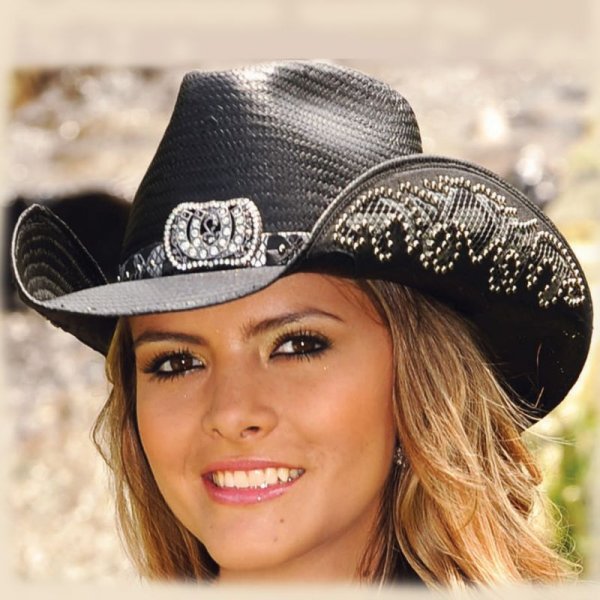 画像1: ブルハイド ウェスタン ストローハット（カウガールファンタジー・ブラック）/BULLHIDE Western Straw Hat Cowgirl Fantasy(Black)