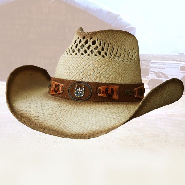 画像1: ウエスタン パナマ ストロー ハット ホースシュー/Western Straw Hat(Natural)