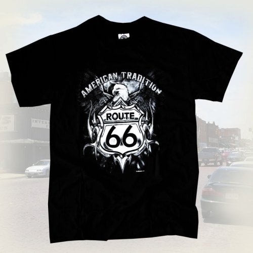画像クリックで大きく確認できます　Click↓1: ルート66 半袖Tシャツ（ブラック・イーグル）/Route 66 T-shirt
