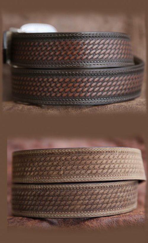 画像クリックで大きく確認できます　Click↓3: リバーシブル ウエスタン ベルト（ブラウン&ライトブラウン）/Western Leather Belt