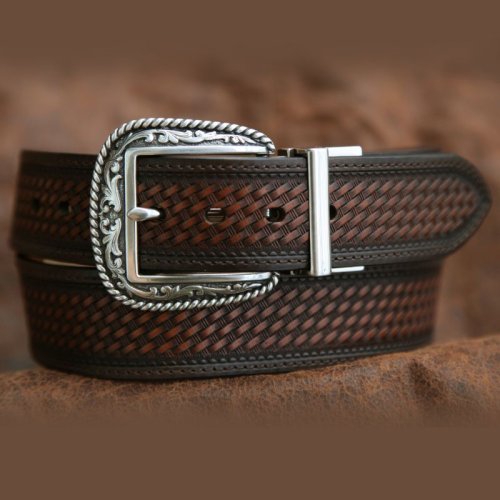 画像クリックで大きく確認できます　Click↓1: リバーシブル ウエスタン ベルト（ブラウン&ライトブラウン）/Western Leather Belt