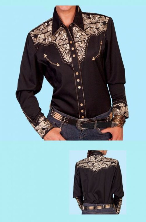 画像クリックで大きく確認できます　Click↓1: スカリー 刺繍 ウエスタン シャツ（長袖/ブラック・ゴールド）/Scully Long Sleeve Western Shirt(Women's)