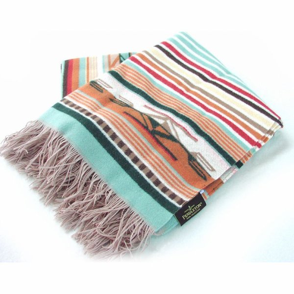 画像2: ペンドルトン チマヨ スロー（コーラル/アクアストライプ）/Pendleton Chimayo Throw(Coral/Aqua Stripe)