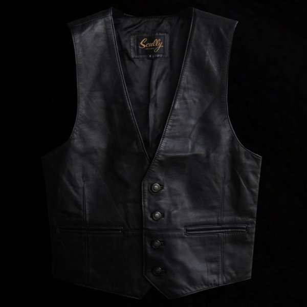 画像1: スカリー レザー ベスト（ブラック）/Scully Leather Vest(Black)