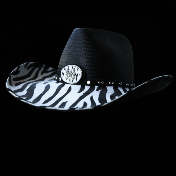 画像1: ゼブラストライプ ビル カウボーイ ストローハット（ブラック）/Cowboy Straw Hat