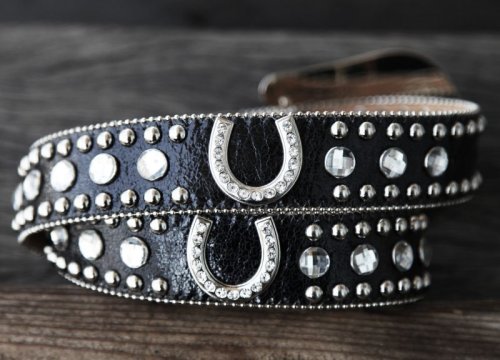 画像クリックで大きく確認できます　Click↓3: ホースシュー ラインストーン ウエスタン レザーベルト（ブラック）/Rhinestone Western Belt(Black)