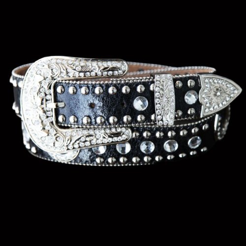 画像クリックで大きく確認できます　Click↓1: ホースシュー ラインストーン ウエスタン レザーベルト（ブラック）/Rhinestone Western Belt(Black)