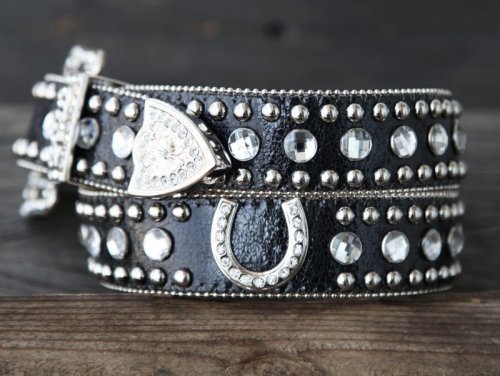 画像クリックで大きく確認できます　Click↓2: ホースシュー ラインストーン ウエスタン レザーベルト（ブラック）/Rhinestone Western Belt(Black)