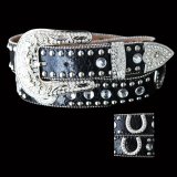 ホースシュー ラインストーン ウエスタン レザーベルト（ブラック）/Rhinestone Western Belt(Black)