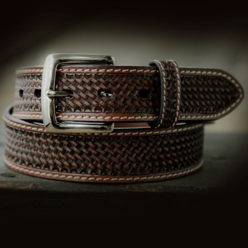 画像クリックで大きく確認できます　Click↓1: ウエスタン レザー ベルト ブラウン バスケット38/Leather Belt(Basket Brown)