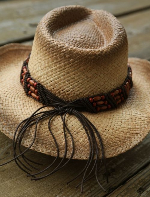 画像クリックで大きく確認できます　Click↓2: ウェスタン ストローハット ビーズ（ナチュラル）/Western Straw Hat