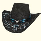 カウガール ウェスタン パナマ ストローハット（シルバー・ターコイズ）/Western Straw Hat(Black)