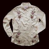 フローラル サテン 刺繍 ウエスタンシャツ（長袖・ライトゴールド）/Western Shirt Long Sleeve(Women's)