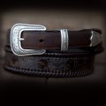 3ピース レザートリム ウエスタン レザー ベルト（ブラウン）/Leather Belt(Brown)