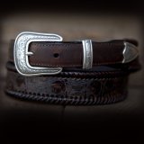 3ピース レザートリム ウエスタン レザー ベルト（ブラウン）/Leather Belt(Brown)