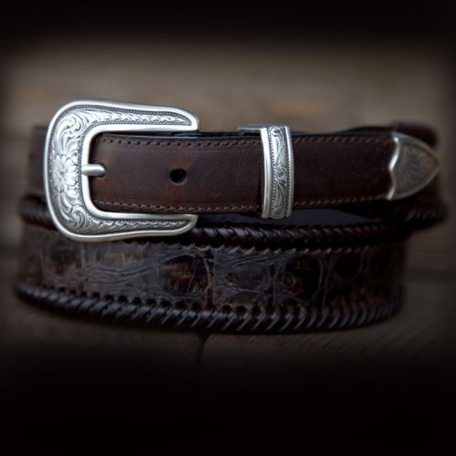 画像クリックで大きく確認できます　Click↓1: 3ピース レザートリム ウエスタン レザー ベルト（ブラウン）/Leather Belt(Brown)