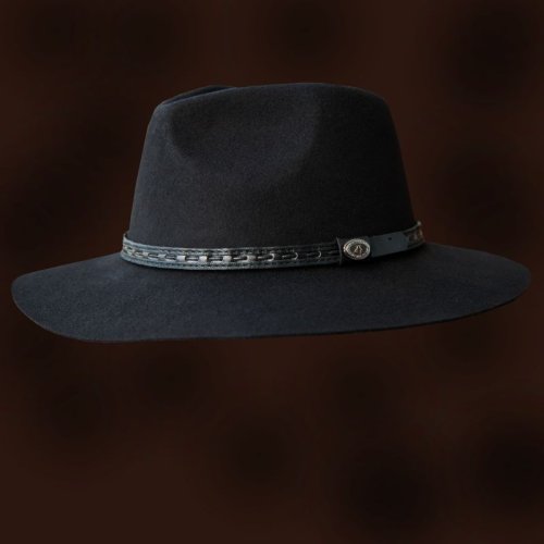 画像クリックで大きく確認できます　Click↓1: レザーバンド ウールフェルトハット（ブラック）ラージ63cmサイズ〜57cm/Wool Felt Hat(Black)