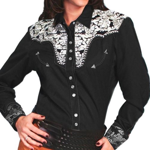 画像クリックで大きく確認できます　Click↓1: スカリー 刺繍 ウエスタン シャツ（長袖/ブラック・シルバー）/Scully Long Sleeve Western Shirt(Women's)