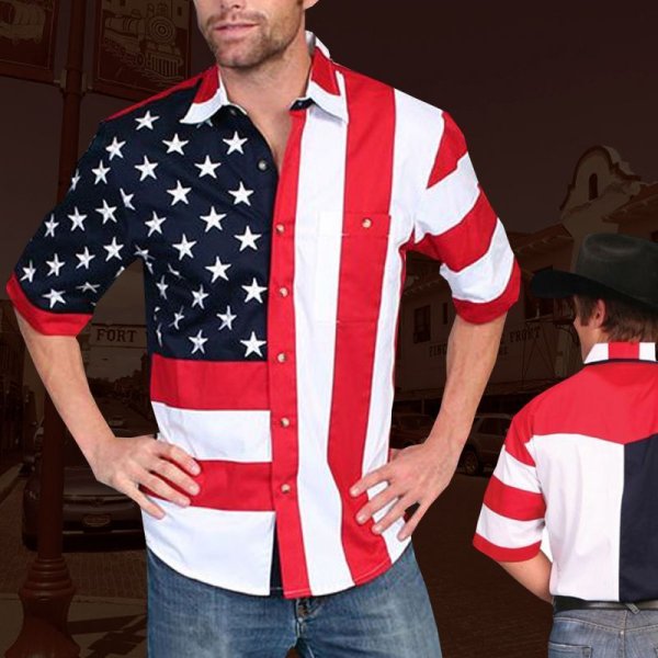 画像1: スカリー 星条旗・アメリカ国旗 シャツ（メンズ 半袖）/Scully Short Sleeve American Flag Shirt