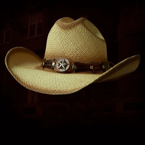 画像1: ハンドウーブン パナマ スターコンチョ レザーバンド ストローハット（ナチュラル）/Western Straw Hat