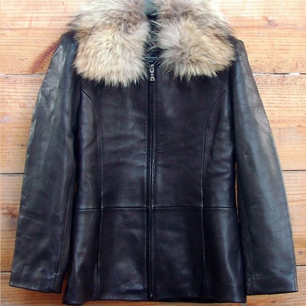画像1: レザージャケット ナチュラルラクーンファー・シンサレート（レディース）/Leather Jacket with Raccoon Fur  