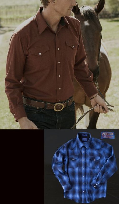 画像クリックで大きく確認できます　Click↓3: ペンドルトン ウエスタンシャツ フィッテッド（ブルー・ブラウン）/Pendleton Fitted Western Shirt(Blue/Brown)