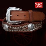 トニーラマ ホースへアーコンチョベルト（ブラウン）42/Tony Lama Mustang Scallop Belt(Brown)