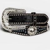 ノコナ ラインストーン・スタッズ クロコダイルデザイン スカロップ ベルト（ブラック・ターコイズ）/Nocona Western Belt(Black)