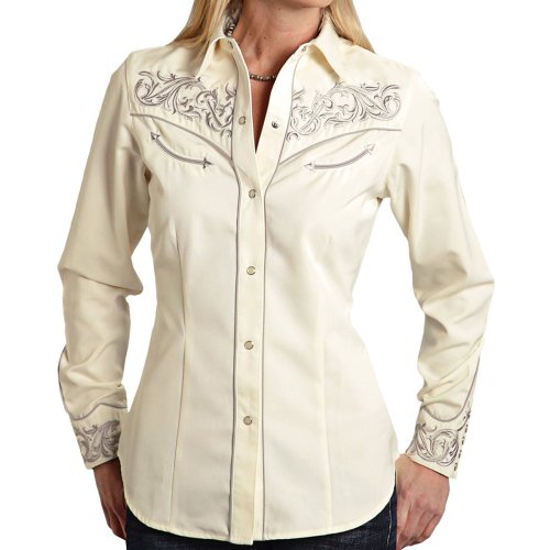 画像クリックで大きく確認できます　Click↓1: 刺繍 ウエスタン シャツ（長袖/クリーム・シルバー）/Long Sleeve Western Shirt(Women's)