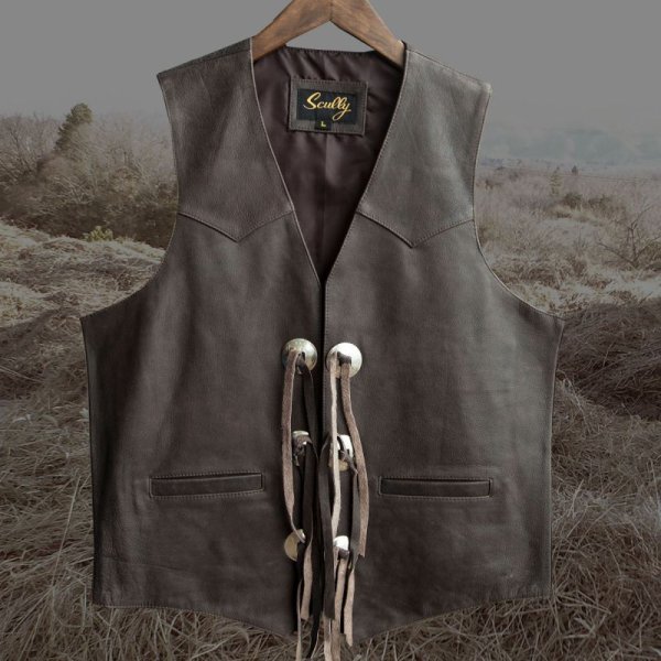 画像1: スカリー ウエスタン レザー＆コンチョ ベスト（ブラウン）L/Scully Western Concho Vest(Brown)