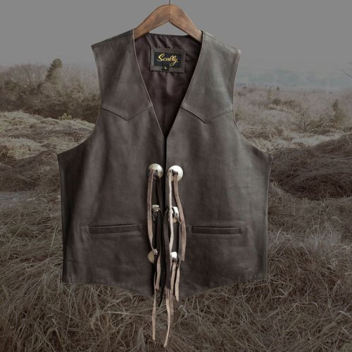 画像クリックで大きく確認できます　Click↓1: スカリー ウエスタン レザー＆コンチョ ベスト（ブラウン）L/Scully Western Concho Vest(Brown)