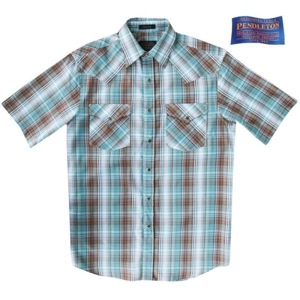 画像1: ペンドルトン 半袖 ウエスタンシャツ ターコイズ・ブラウン/Pendleton Shortsleeve Western Shirt