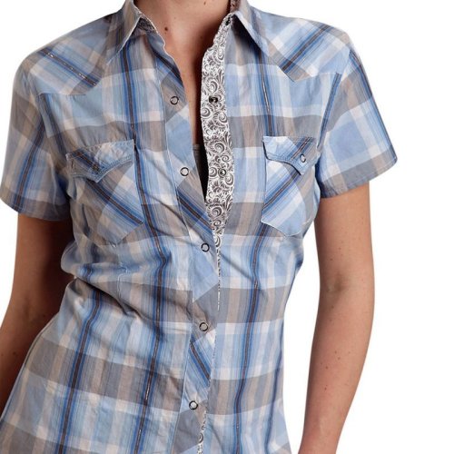 画像クリックで大きく確認できます　Click↓1: 半袖 ウエスタンシャツ ブルー/Western Shirt Short Sleeve(Women's)