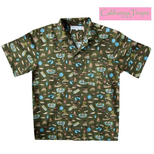 画像1: カリフォルニア トロピック USA キャンプシャツ（フィッシング・フォレストグリーン）/California Tropic Camp Shirt