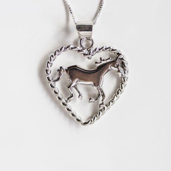 画像1: スターリングシルバー ハート＆ホース ネックレス/Sterling Silver Horse Necklace