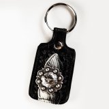 ロングホーン ウエスタンコンチョ レザー・カウヘアー キーホルダー（スクエア・ブラック）/Longhorn Western Concho Leather&Hair Calf Key Fob(Square・Black)