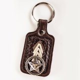 ウエスタン レザー キーホルダー スクエア ブラウン（スター&ロープエッジコンチョ）/Western Key Fob