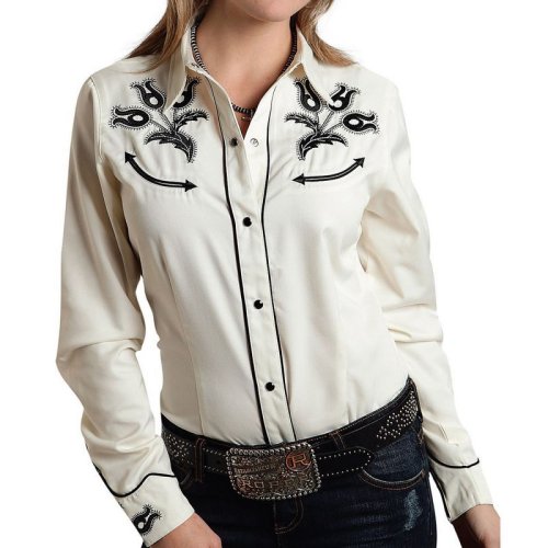 画像クリックで大きく確認できます　Click↓1: ローパー 刺繍 ウエスタンシャツ ホワイト（長袖/レディース）/Roper Long Sleeve Western Shirt(Women's)