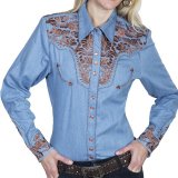 スカリー 刺繍 ウエスタン シャツ（長袖/ライトブルー）/Scully Long Sleeve Western Shirt(Women's) 