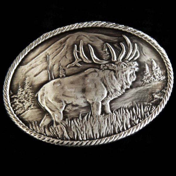 画像1: モンタナシルバースミス アウトドア ベルト バックル ワイルド エルク/Montana Silversmiths Wild Elk Carved Belt Buckle